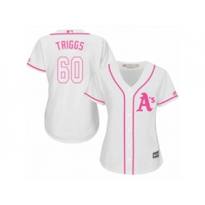 Women Majestic Oakland Athletics #60 Andrew Triggs Replica White Fashion Cool Base MLB Jersey