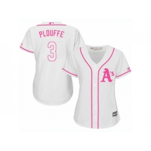 Women's Majestic Oakland Athletics #3 Trevor Plouffe Authentic White Fashion Cool Base MLB Jersey