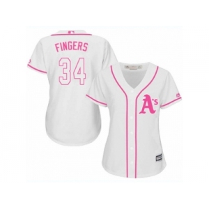 Women's Majestic Oakland Athletics #34 Rollie Fingers Replica White Fashion Cool Base MLB Jersey