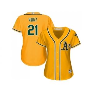 Women's Oakland Athletics #21 Stephen Vogt Gold Alternate Stitched MLB Jersey