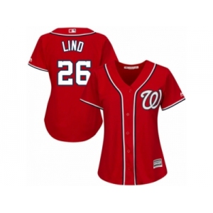 Women Majestic Washington Nationals #26 Adam Lind Replica Red Alternate 1 Cool Base MLB Jersey