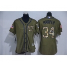 Women Majestic Washington Nationals #34 Bryce Harper Authentic Green Salute to Service MLB Jersey