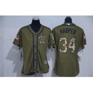 Women Majestic Washington Nationals #34 Bryce Harper Authentic Green Salute to Service MLB Jersey