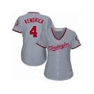 Women Majestic Washington Nationals #4 Howie Kendrick Replica Grey Road Cool Base MLB Jersey