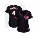 Women Majestic Washington Nationals #4 Howie Kendrick Replica Navy Blue Alternate 2 Cool Base MLB Jersey