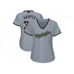Women Washington Nationals #34 Bryce Harper Grey 2018 Memorial Day Cool Base Stitched MLB Jersey