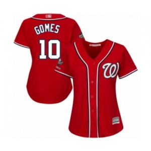 Women's Washington Nationals #10 Yan Gomes Authentic Red Alternate 1 Cool Base 2019 World Series Champions Baseball Jersey