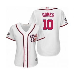 Women's Washington Nationals #10 Yan Gomes Authentic White Home Cool Base 2019 World Series Champions Baseball Jersey