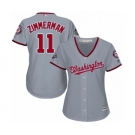 Women's Washington Nationals #11 Ryan Zimmerman Authentic Grey Road Cool Base 2019 World Series Champions Baseball Jersey