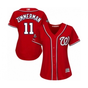 Women's Washington Nationals #11 Ryan Zimmerman Authentic Red Alternate 1 Cool Base 2019 World Series Champions Baseball Jersey