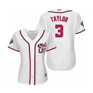 Women's Washington Nationals #3 Michael Taylor Authentic White Home Cool Base 2019 World Series Bound Baseball Jersey