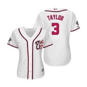 Women's Washington Nationals #3 Michael Taylor Authentic White Home Cool Base 2019 World Series Champions Baseball Jersey