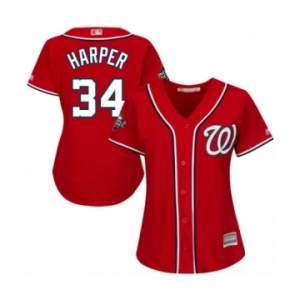 Women's Washington Nationals #34 Bryce Harper Authentic Red Alternate 1 Cool Base 2019 World Series Bound Baseball Jersey