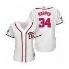 Women's Washington Nationals #34 Bryce Harper Authentic White Home Cool Base 2019 World Series Champions Baseball Jersey