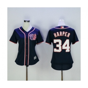 Women's Washington Nationals #34 Bryce Harper Majestic Blue Cool Base Player Jersey