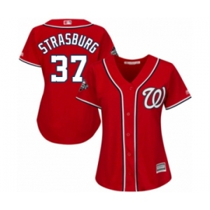 Women's Washington Nationals #37 Stephen Strasburg Authentic Red Alternate 1 Cool Base 2019 World Series Bound Baseball Jersey
