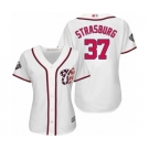 Women's Washington Nationals #37 Stephen Strasburg Authentic White Home Cool Base 2019 World Series Bound Baseball Jersey