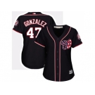 Women's Washington Nationals #47 Gio Gonzalez Navy Blue Alternate Stitched MLB Jersey