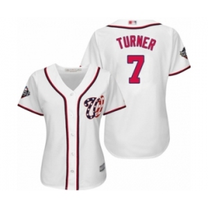 Women's Washington Nationals #7 Trea Turner Authentic White Home Cool Base 2019 World Series Bound Baseball Jersey