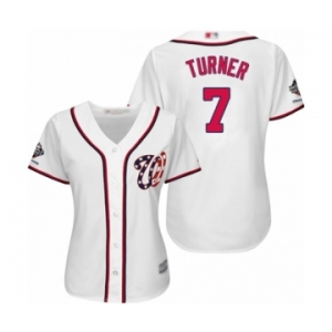 Women's Washington Nationals #7 Trea Turner Authentic White Home Cool Base 2019 World Series Champions Baseball Jersey