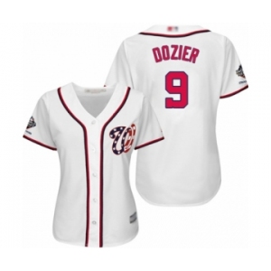 Women's Washington Nationals #9 Brian Dozier Authentic White Home Cool Base 2019 World Series Champions Baseball Jersey