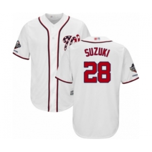 Youth Washington Nationals #28 Kurt Suzuki Authentic White Home Cool Base 2019 World Series Champions Baseball Jersey