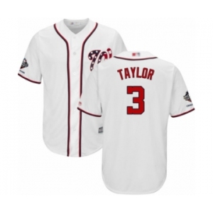 Youth Washington Nationals #3 Michael Taylor Authentic White Home Cool Base 2019 World Series Champions Baseball Jersey