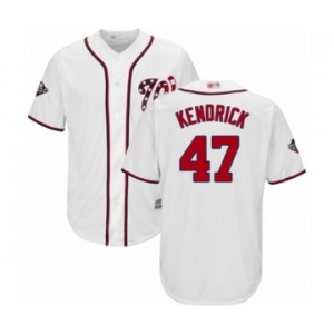 Youth Washington Nationals #47 Howie Kendrick Authentic White Home Cool Base 2019 World Series Bound Baseball Jersey