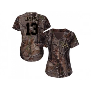 Women Miami Marlins #13 Starlin Castro Camo Realtree Collection Cool Base Stitched MLB Jersey