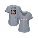 Women Miami Marlins #13 Starlin Castro Grey Road Stitched MLB Jersey