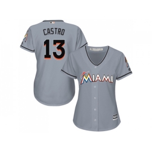 Women Miami Marlins #13 Starlin Castro Grey Road Stitched MLB Jersey