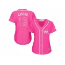 Women Miami Marlins #13 Starlin Castro Pink Fashion Stitched MLB Jersey