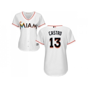 Women Miami Marlins #13 Starlin Castro White Home Stitched MLB Jersey