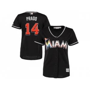 Women Miami Marlins #14 Martin Prado Black Alternate Stitched MLB Jersey