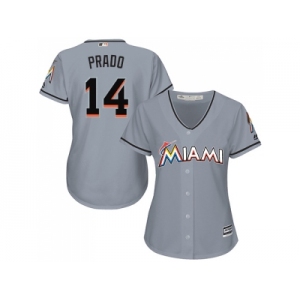 Women Miami Marlins #14 Martin Prado Grey Road Stitched MLB Jersey