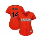 Women Miami Marlins #14 Martin Prado Orange Alternate Stitched MLB Jersey