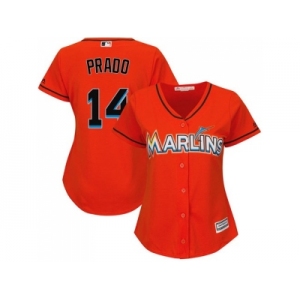 Women Miami Marlins #14 Martin Prado Orange Alternate Stitched MLB Jersey