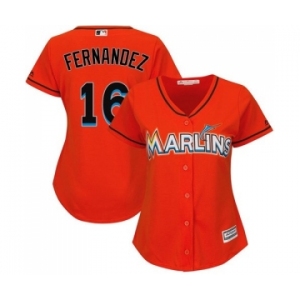 Women Miami Marlins #16 Jose Fernandez Majestic Orange Cool Base Player Jersey