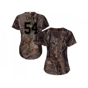 Women Miami Marlins #54 Wei-Yin Chen Camo Realtree Collection Cool Base Stitched MLB Jersey