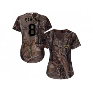 Women Miami Marlins #8 Andre Dawson Camo Realtree Collection Cool Base Stitched MLB Jersey