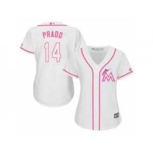 Women's Majestic Miami Marlins #14 Martin Prado Replica White Fashion Cool Base MLB Jersey