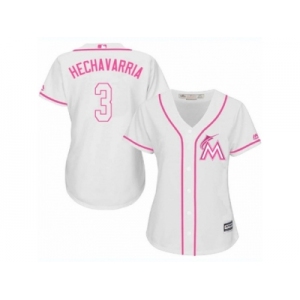 Women's Majestic Miami Marlins #3 Adeiny Hechavarria Authentic White Fashion Cool Base MLB Jersey