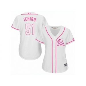 Women's Majestic Miami Marlins #51 Ichiro Suzuki Replica White Fashion Cool Base MLB Jersey