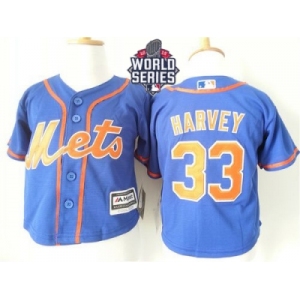 Toddler New York Mets #33 Matt Harvey Blue Alternate Home Cool Base W 2015 World Series Patch Stitched Baseball Jersey