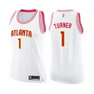 Women's Atlanta Hawks #1 Evan Turner Swingman White Pink Fashion Basketball Jersey