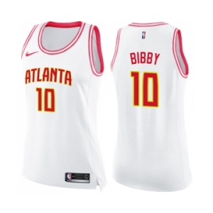 Women's Nike Atlanta Hawks #10 Mike Bibby Swingman White Pink Fashion NBA Jersey