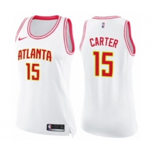 Women's Nike Atlanta Hawks #15 Vince Carter Swingman White Pink Fashion NBA Jersey