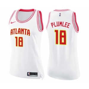 Women's Nike Atlanta Hawks #18 Miles Plumlee Swingman White Pink Fashion NBA Jersey