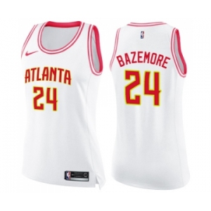 Women's Nike Atlanta Hawks #24 Kent Bazemore Swingman White Pink Fashion NBA Jersey