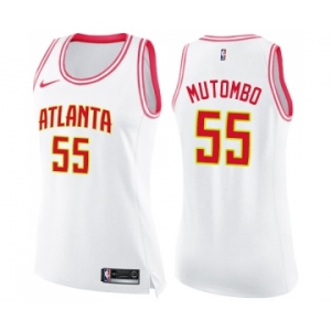 Women's Nike Atlanta Hawks #55 Dikembe Mutombo Swingman White Pink Fashion NBA Jersey